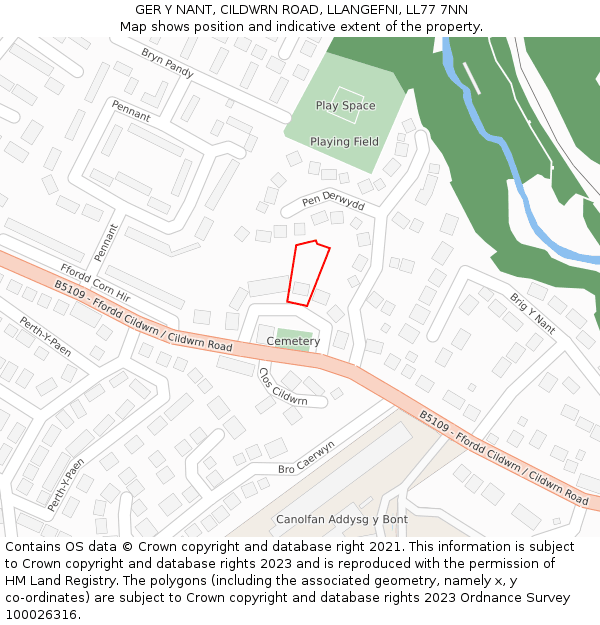 GER Y NANT, CILDWRN ROAD, LLANGEFNI, LL77 7NN: Location map and indicative extent of plot