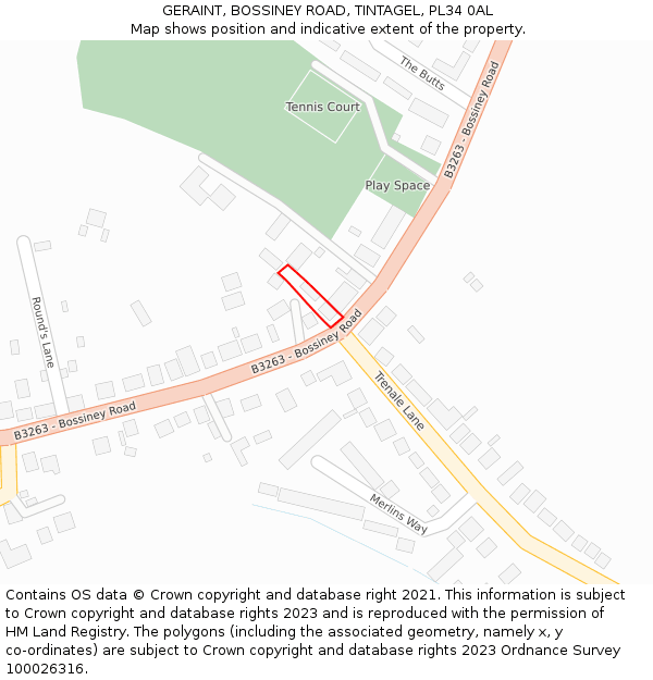 GERAINT, BOSSINEY ROAD, TINTAGEL, PL34 0AL: Location map and indicative extent of plot