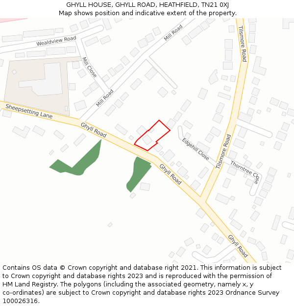 GHYLL HOUSE, GHYLL ROAD, HEATHFIELD, TN21 0XJ: Location map and indicative extent of plot
