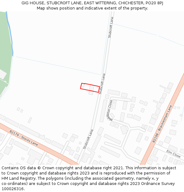 GIG HOUSE, STUBCROFT LANE, EAST WITTERING, CHICHESTER, PO20 8PJ: Location map and indicative extent of plot