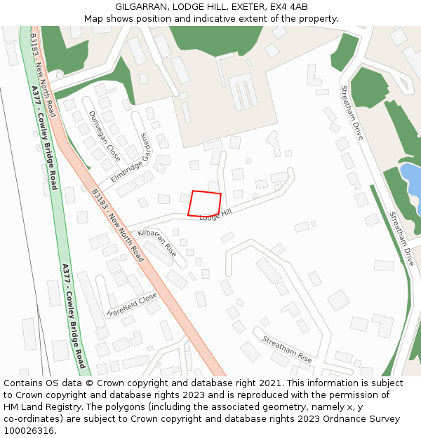 GILGARRAN, LODGE HILL, EXETER, EX4 4AB: Location map and indicative extent of plot