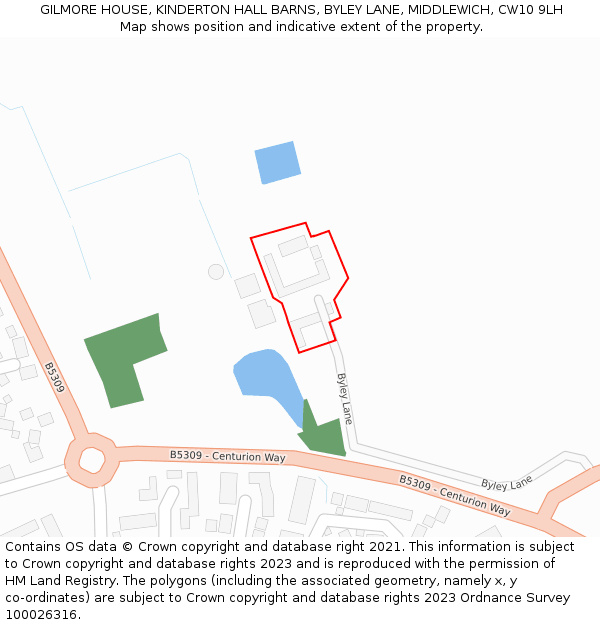 GILMORE HOUSE, KINDERTON HALL BARNS, BYLEY LANE, MIDDLEWICH, CW10 9LH: Location map and indicative extent of plot