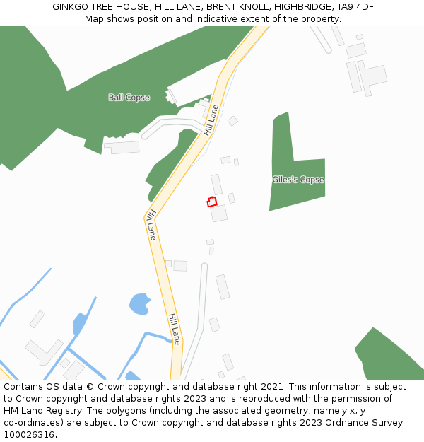 GINKGO TREE HOUSE, HILL LANE, BRENT KNOLL, HIGHBRIDGE, TA9 4DF: Location map and indicative extent of plot
