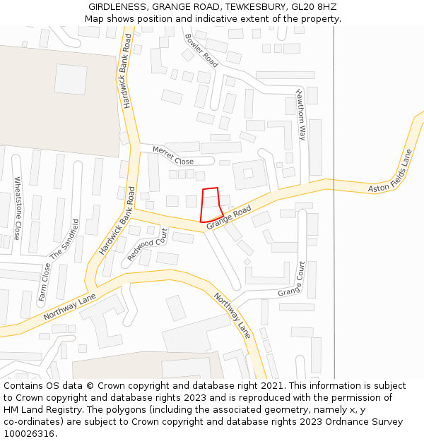 GIRDLENESS, GRANGE ROAD, TEWKESBURY, GL20 8HZ: Location map and indicative extent of plot