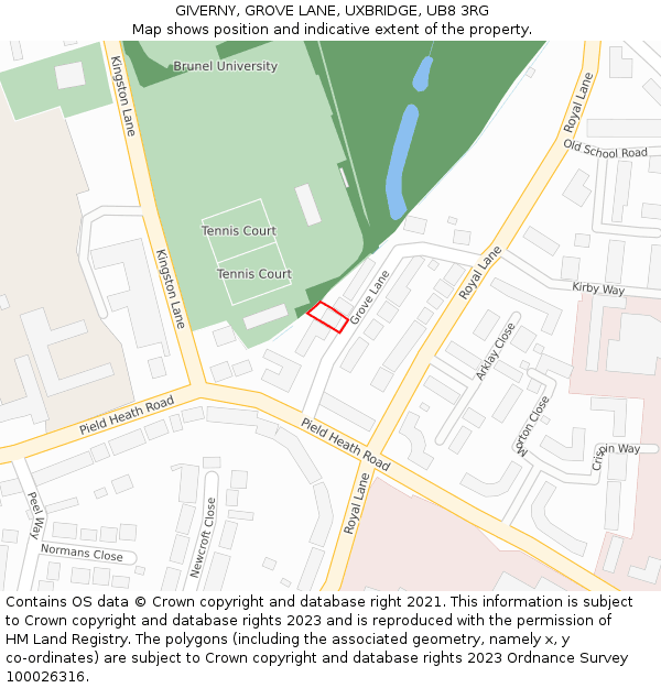 GIVERNY, GROVE LANE, UXBRIDGE, UB8 3RG: Location map and indicative extent of plot