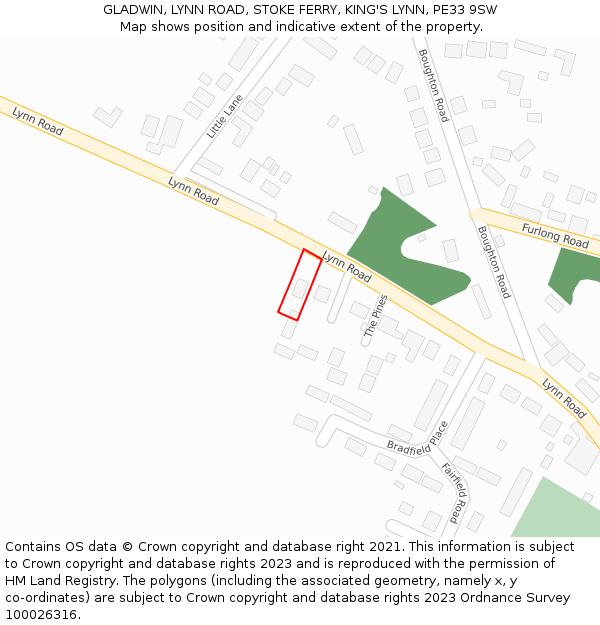 GLADWIN, LYNN ROAD, STOKE FERRY, KING'S LYNN, PE33 9SW: Location map and indicative extent of plot