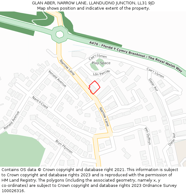 GLAN ABER, NARROW LANE, LLANDUDNO JUNCTION, LL31 9JD: Location map and indicative extent of plot