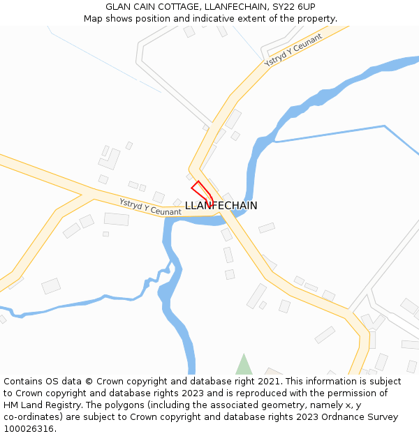 GLAN CAIN COTTAGE, LLANFECHAIN, SY22 6UP: Location map and indicative extent of plot