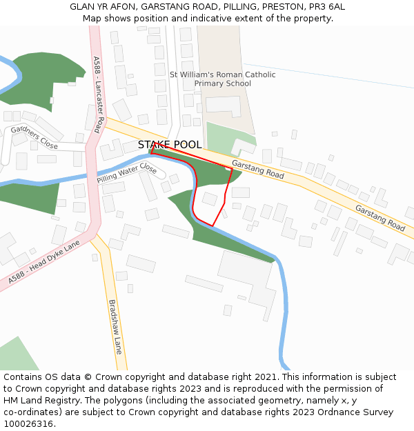 GLAN YR AFON, GARSTANG ROAD, PILLING, PRESTON, PR3 6AL: Location map and indicative extent of plot