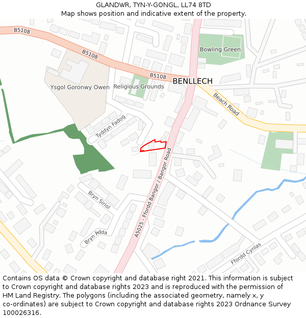 GLANDWR, TYN-Y-GONGL, LL74 8TD: Location map and indicative extent of plot