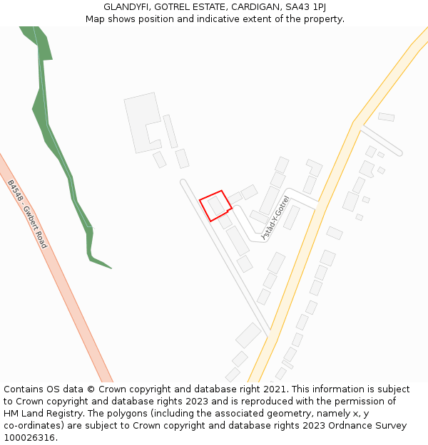 GLANDYFI, GOTREL ESTATE, CARDIGAN, SA43 1PJ: Location map and indicative extent of plot