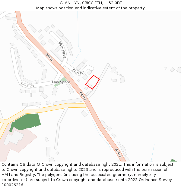 GLANLLYN, CRICCIETH, LL52 0BE: Location map and indicative extent of plot