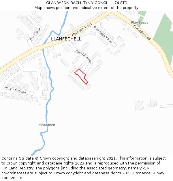 GLANRAFON BACH, TYN-Y-GONGL, LL74 8TD: Location map and indicative extent of plot