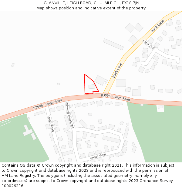 GLANVILLE, LEIGH ROAD, CHULMLEIGH, EX18 7JN: Location map and indicative extent of plot