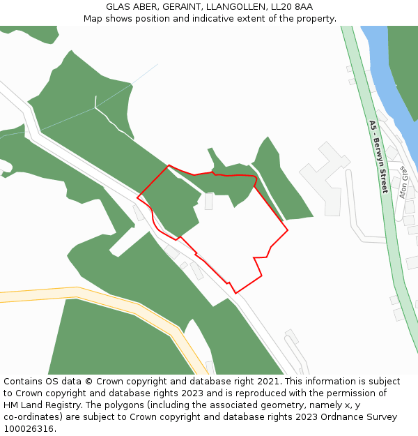 GLAS ABER, GERAINT, LLANGOLLEN, LL20 8AA: Location map and indicative extent of plot