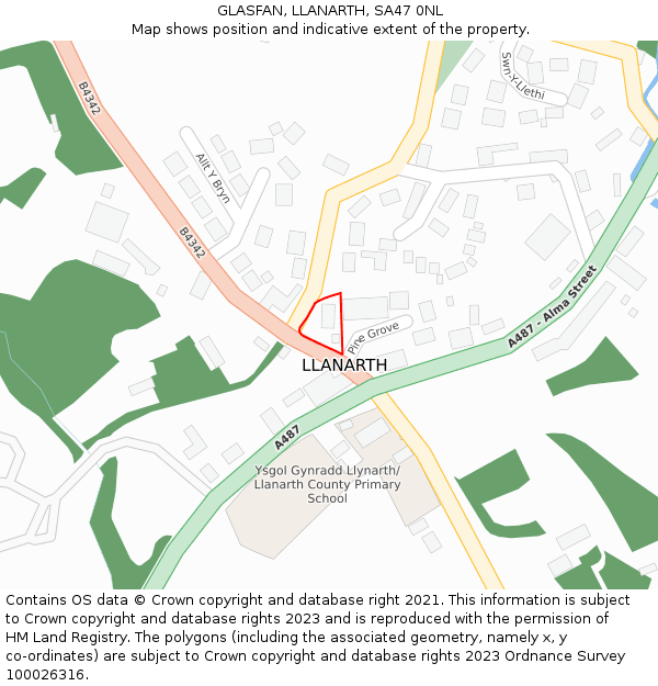 GLASFAN, LLANARTH, SA47 0NL: Location map and indicative extent of plot