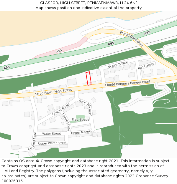 GLASFOR, HIGH STREET, PENMAENMAWR, LL34 6NF: Location map and indicative extent of plot