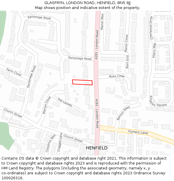 GLASFRYN, LONDON ROAD, HENFIELD, BN5 9JJ: Location map and indicative extent of plot