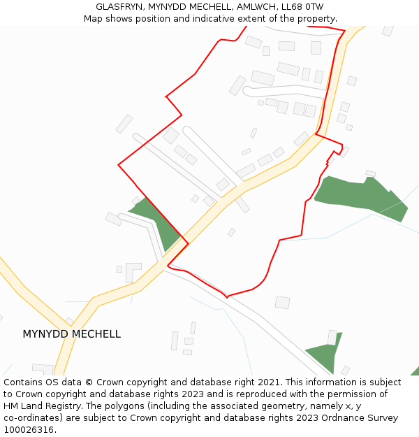 GLASFRYN, MYNYDD MECHELL, AMLWCH, LL68 0TW: Location map and indicative extent of plot