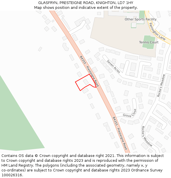 GLASFRYN, PRESTEIGNE ROAD, KNIGHTON, LD7 1HY: Location map and indicative extent of plot