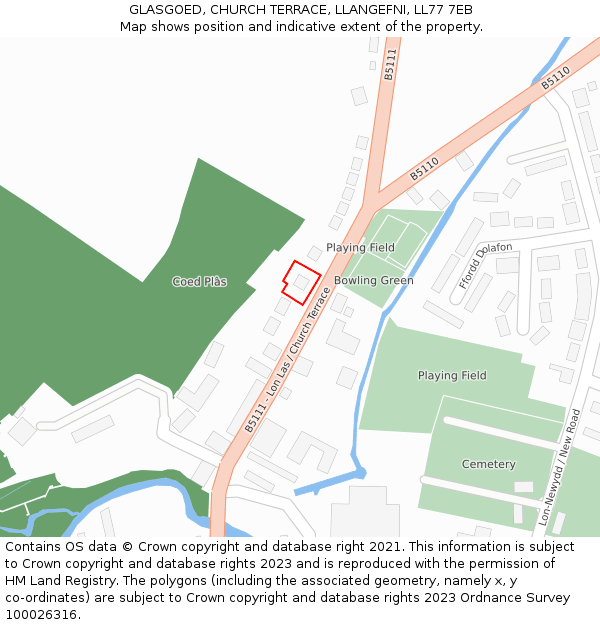 GLASGOED, CHURCH TERRACE, LLANGEFNI, LL77 7EB: Location map and indicative extent of plot