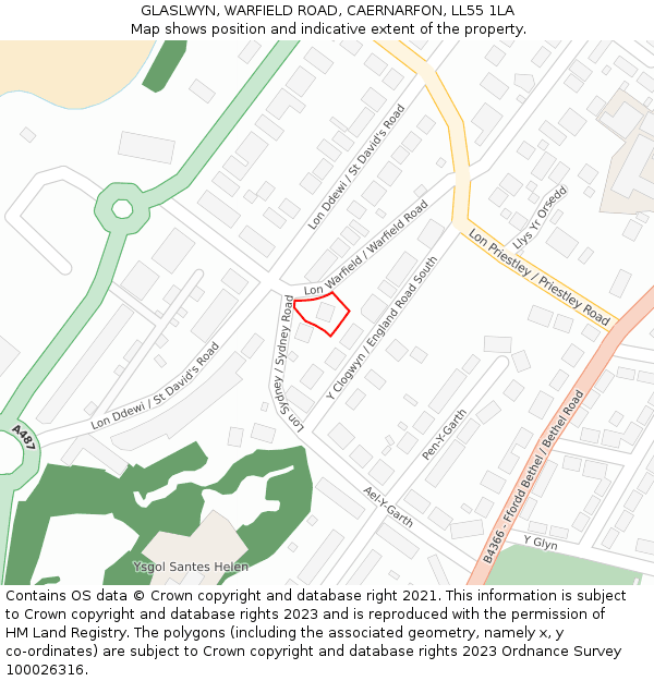 GLASLWYN, WARFIELD ROAD, CAERNARFON, LL55 1LA: Location map and indicative extent of plot