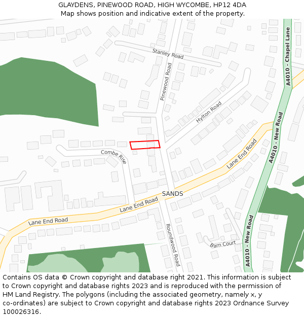 GLAYDENS, PINEWOOD ROAD, HIGH WYCOMBE, HP12 4DA: Location map and indicative extent of plot
