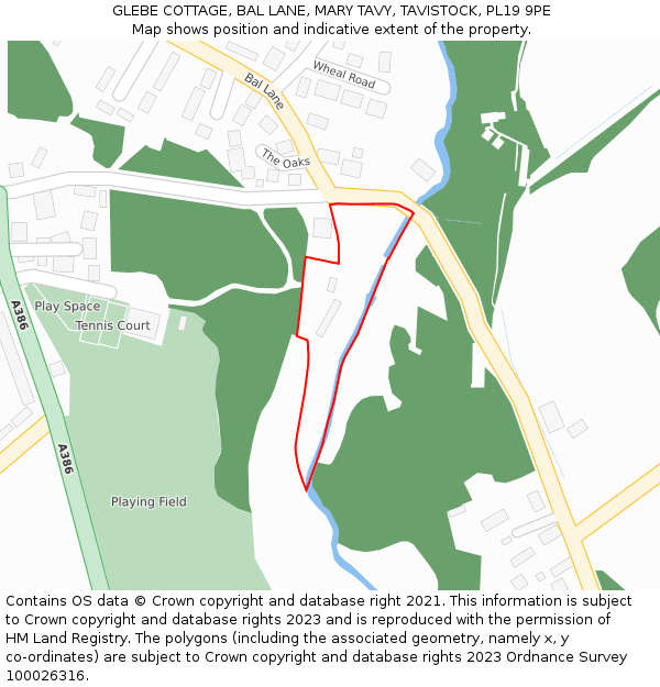 GLEBE COTTAGE, BAL LANE, MARY TAVY, TAVISTOCK, PL19 9PE: Location map and indicative extent of plot
