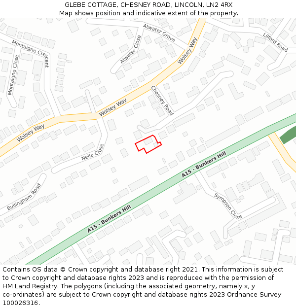 GLEBE COTTAGE, CHESNEY ROAD, LINCOLN, LN2 4RX: Location map and indicative extent of plot