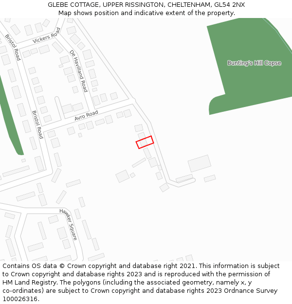 GLEBE COTTAGE, UPPER RISSINGTON, CHELTENHAM, GL54 2NX: Location map and indicative extent of plot