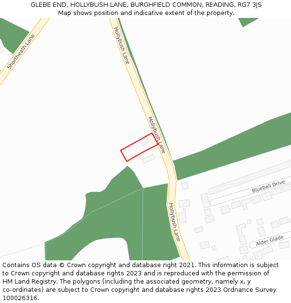 GLEBE END, HOLLYBUSH LANE, BURGHFIELD COMMON, READING, RG7 3JS: Location map and indicative extent of plot