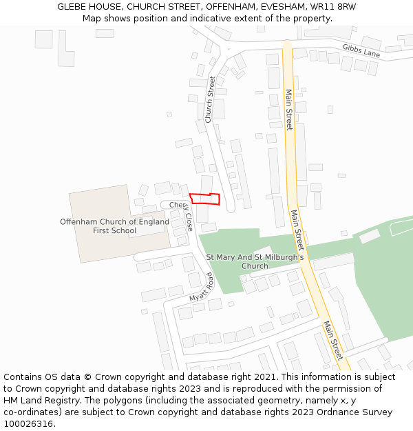 GLEBE HOUSE, CHURCH STREET, OFFENHAM, EVESHAM, WR11 8RW: Location map and indicative extent of plot