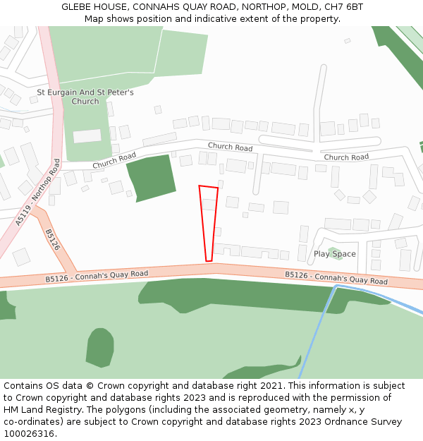 GLEBE HOUSE, CONNAHS QUAY ROAD, NORTHOP, MOLD, CH7 6BT: Location map and indicative extent of plot