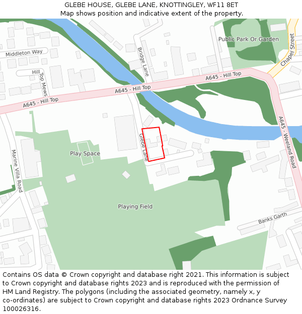 GLEBE HOUSE, GLEBE LANE, KNOTTINGLEY, WF11 8ET: Location map and indicative extent of plot