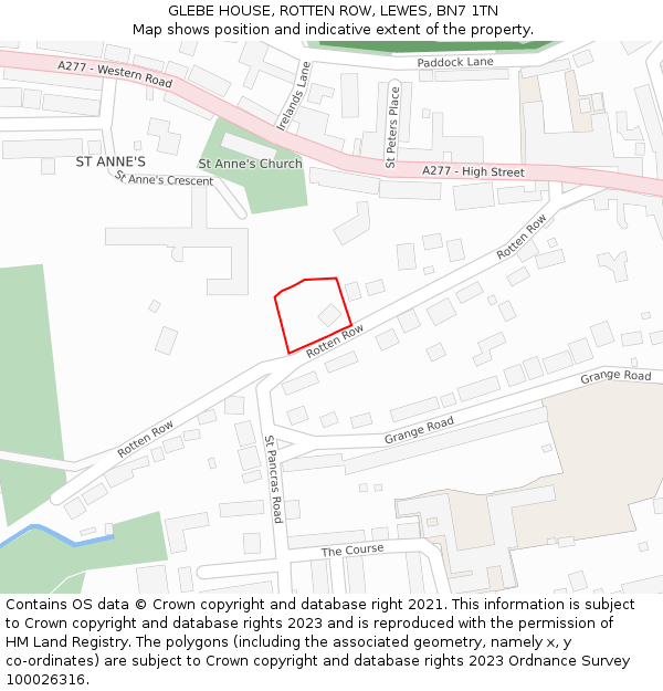 GLEBE HOUSE, ROTTEN ROW, LEWES, BN7 1TN: Location map and indicative extent of plot