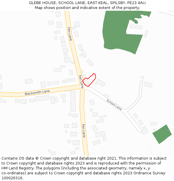 GLEBE HOUSE, SCHOOL LANE, EAST KEAL, SPILSBY, PE23 4AU: Location map and indicative extent of plot