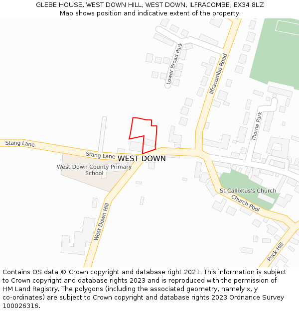 GLEBE HOUSE, WEST DOWN HILL, WEST DOWN, ILFRACOMBE, EX34 8LZ: Location map and indicative extent of plot