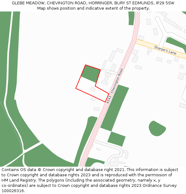 GLEBE MEADOW, CHEVINGTON ROAD, HORRINGER, BURY ST EDMUNDS, IP29 5SW: Location map and indicative extent of plot