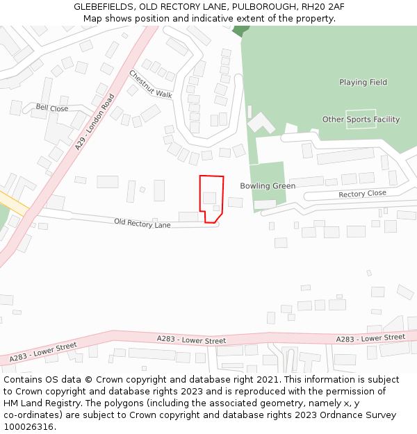 GLEBEFIELDS, OLD RECTORY LANE, PULBOROUGH, RH20 2AF: Location map and indicative extent of plot