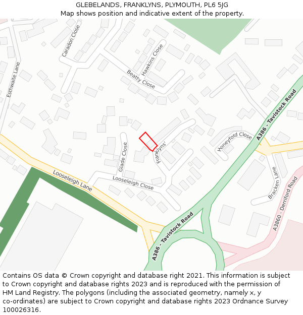GLEBELANDS, FRANKLYNS, PLYMOUTH, PL6 5JG: Location map and indicative extent of plot