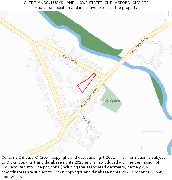 GLEBELANDS, LUCKS LANE, HOWE STREET, CHELMSFORD, CM3 1BP: Location map and indicative extent of plot