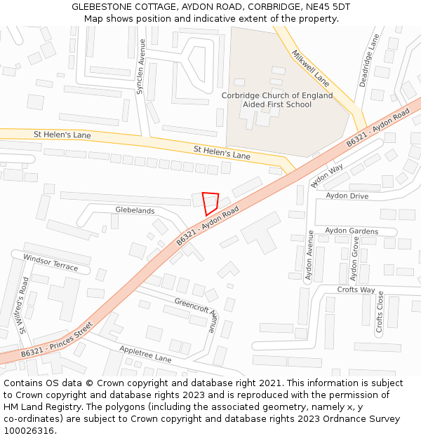 GLEBESTONE COTTAGE, AYDON ROAD, CORBRIDGE, NE45 5DT: Location map and indicative extent of plot