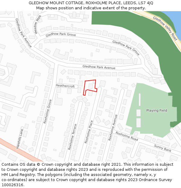 GLEDHOW MOUNT COTTAGE, ROXHOLME PLACE, LEEDS, LS7 4JQ: Location map and indicative extent of plot