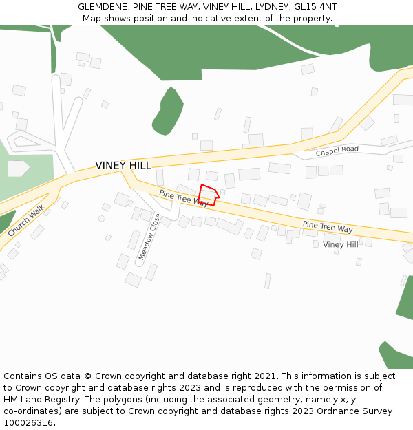 GLEMDENE, PINE TREE WAY, VINEY HILL, LYDNEY, GL15 4NT: Location map and indicative extent of plot