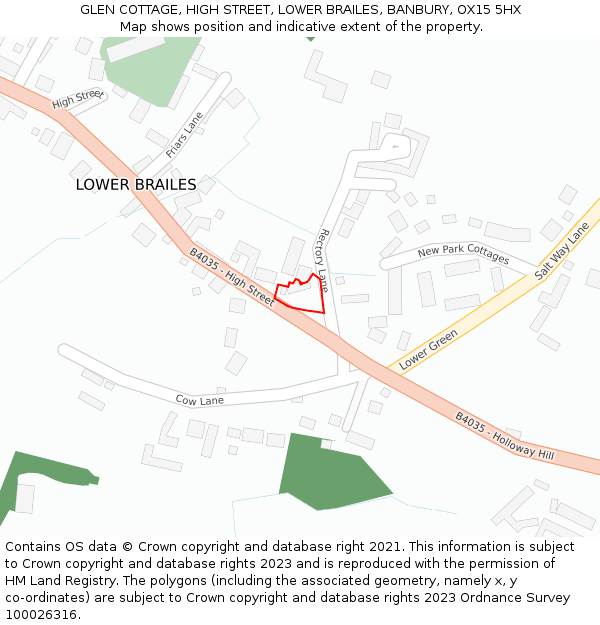 GLEN COTTAGE, HIGH STREET, LOWER BRAILES, BANBURY, OX15 5HX: Location map and indicative extent of plot