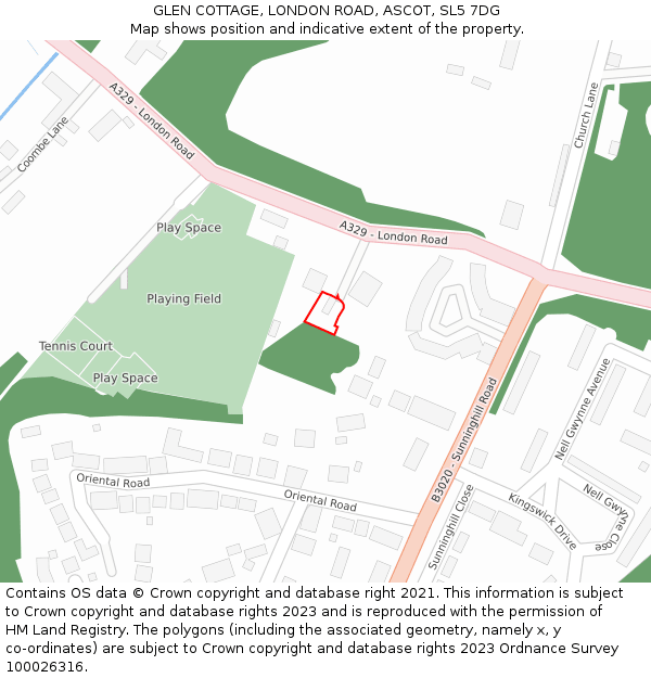 GLEN COTTAGE, LONDON ROAD, ASCOT, SL5 7DG: Location map and indicative extent of plot