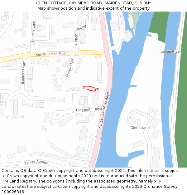 GLEN COTTAGE, RAY MEAD ROAD, MAIDENHEAD, SL6 8NY: Location map and indicative extent of plot
