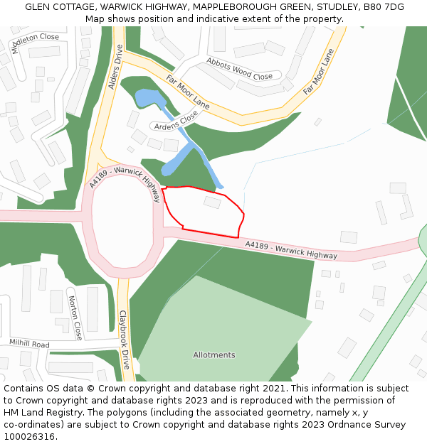 GLEN COTTAGE, WARWICK HIGHWAY, MAPPLEBOROUGH GREEN, STUDLEY, B80 7DG: Location map and indicative extent of plot