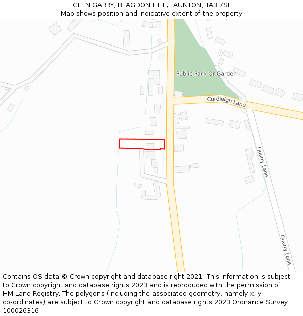 GLEN GARRY, BLAGDON HILL, TAUNTON, TA3 7SL: Location map and indicative extent of plot