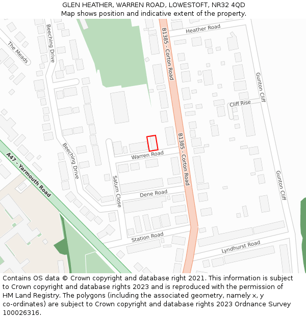 GLEN HEATHER, WARREN ROAD, LOWESTOFT, NR32 4QD: Location map and indicative extent of plot